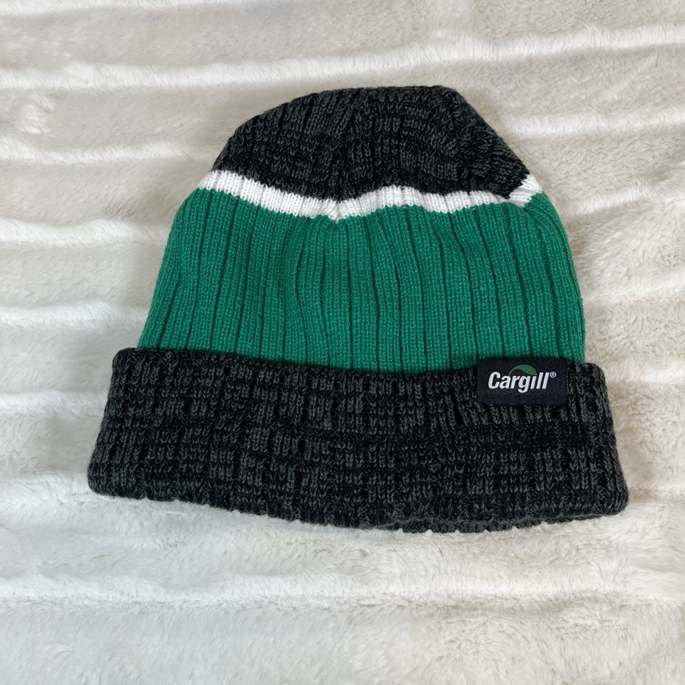 Cargill Womens Green Black Striped Ribbed School Fall College Winter Beanie OSFM